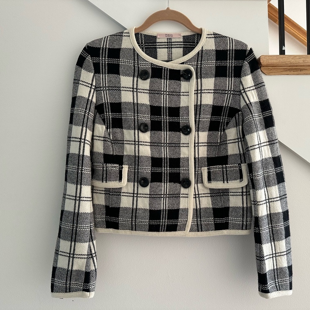 RED Valentino Black and Cream Checkered Blazer